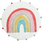 32" White Pink And Yellow Cotton Rainbows Round Youthful Bath Rug  Warm Home View