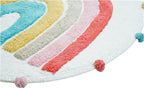 32" White Pink And Yellow Cotton Rainbows Round Youthful Bath Rug  Warm Home View