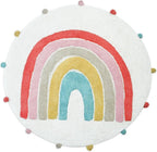 32" White Pink And Yellow Cotton Rainbows Round Youthful Bath Rug  Warm Home View