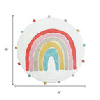 32" White Pink And Yellow Cotton Rainbows Round Youthful Bath Rug  Warm Home View