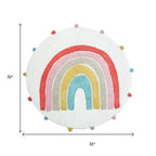 32" White Pink And Yellow Cotton Rainbows Round Youthful Bath Rug  Warm Home View
