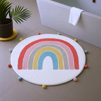 32" White Pink And Yellow Cotton Rainbows Round Youthful Bath Rug  Warm Home View