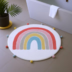 32" White Pink And Yellow Cotton Rainbows Round Youthful Bath Rug  Warm Home View