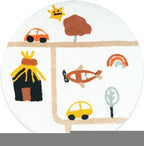 32" White Yellow And Red Cotton Cars Round Youthful Bath Rug  Warm Home View