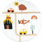 32" White Yellow And Red Cotton Cars Round Youthful Bath Rug  Warm Home View