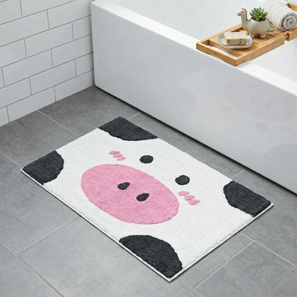 32" White Black And Pink Cotton Cow Youthful Bath Rug  Warm Home View
