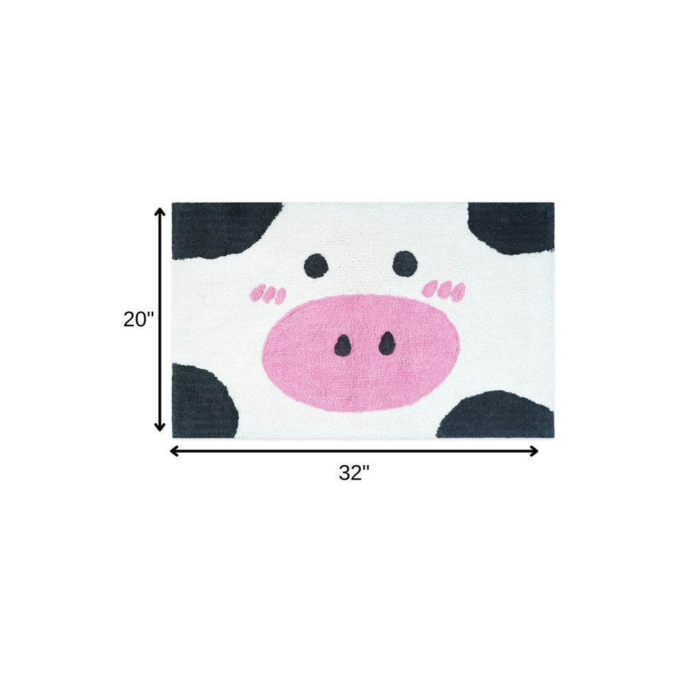 32" White Black And Pink Cotton Cow Youthful Bath Rug  Warm Home View