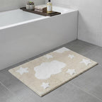 32" White And Beige Cotton Clouds and Stars Youthful Bath Rug  Warm Home View