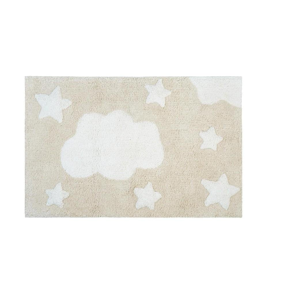 32" White And Beige Cotton Clouds and Stars Youthful Bath Rug  Warm Home View