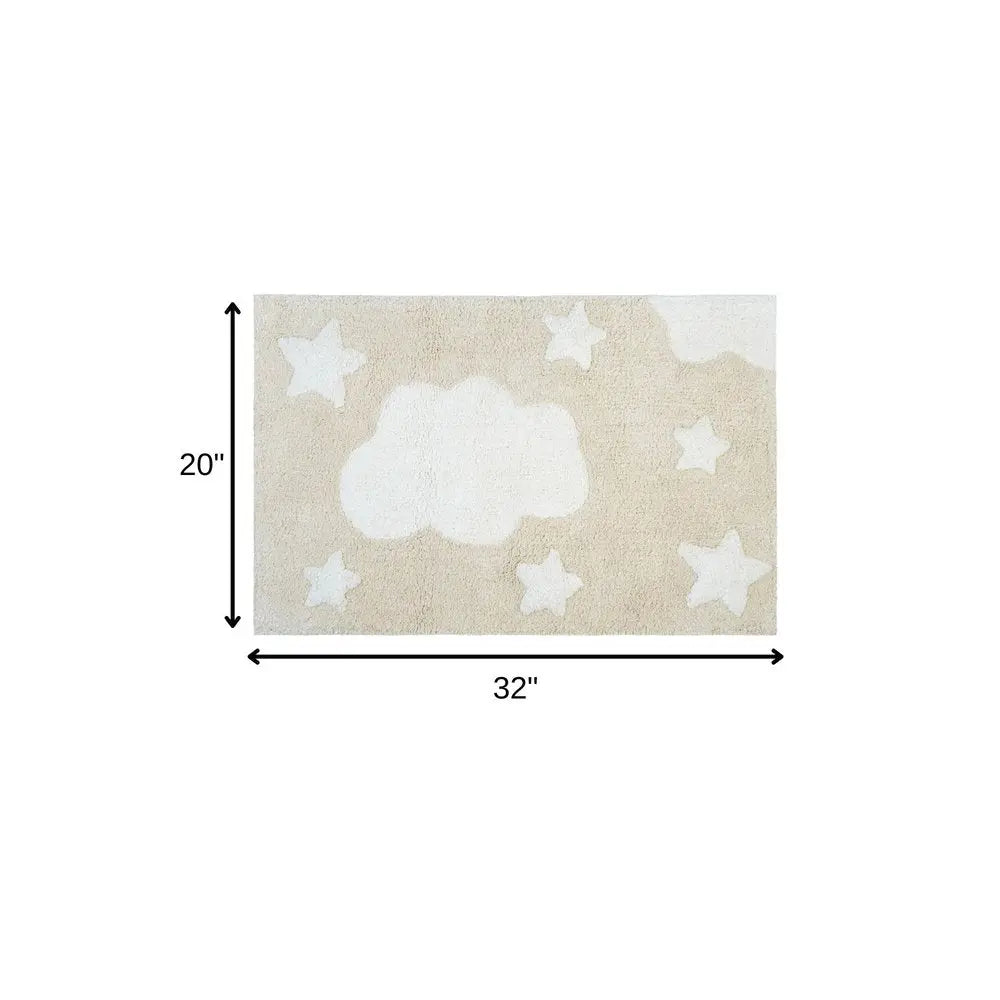32" White And Beige Cotton Clouds and Stars Youthful Bath Rug  Warm Home View
