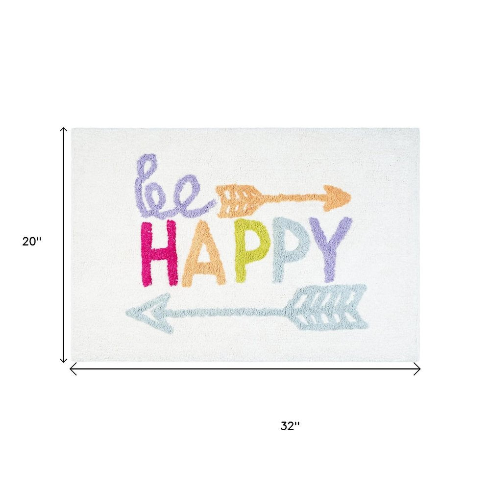 32" White Purple And Green Cotton Be Happy Youthful Bath Rug  Warm Home View