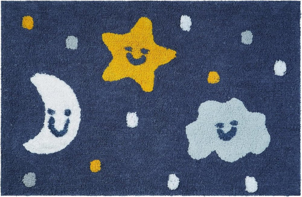 32" White Blue And Yellow Cotton Clouds and Stars Youthful Bath Rug  Warm Home View