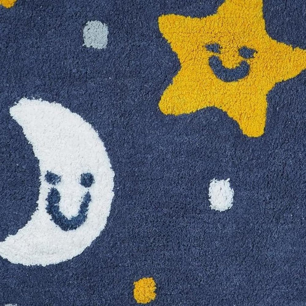 32" White Blue And Yellow Cotton Clouds and Stars Youthful Bath Rug  Warm Home View