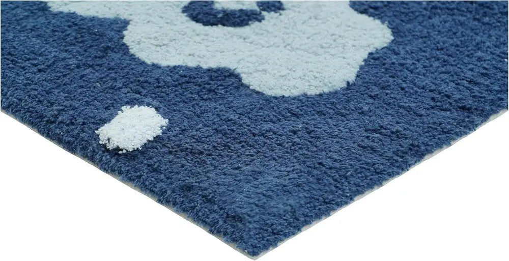 32" White Blue And Yellow Cotton Clouds and Stars Youthful Bath Rug  Warm Home View