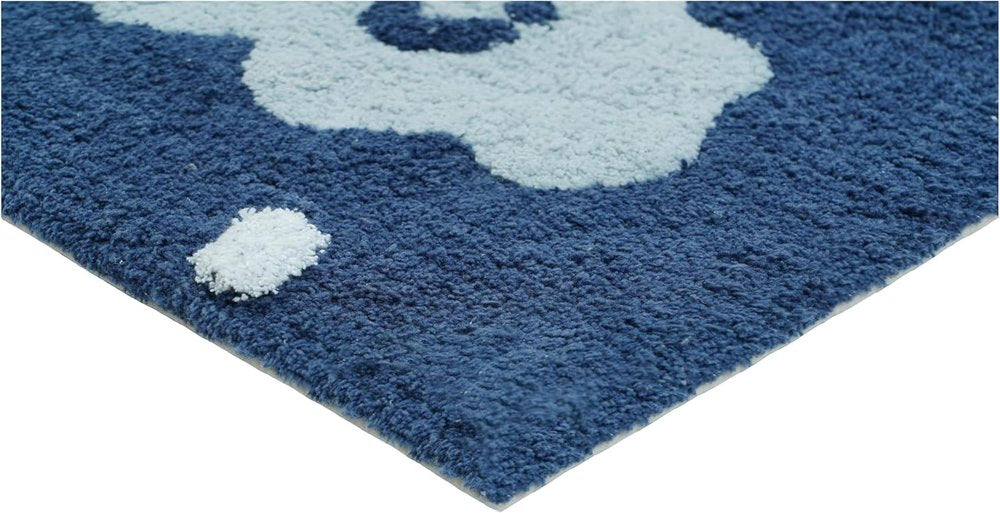 32" White Blue And Yellow Cotton Clouds and Stars Youthful Bath Rug  Warm Home View