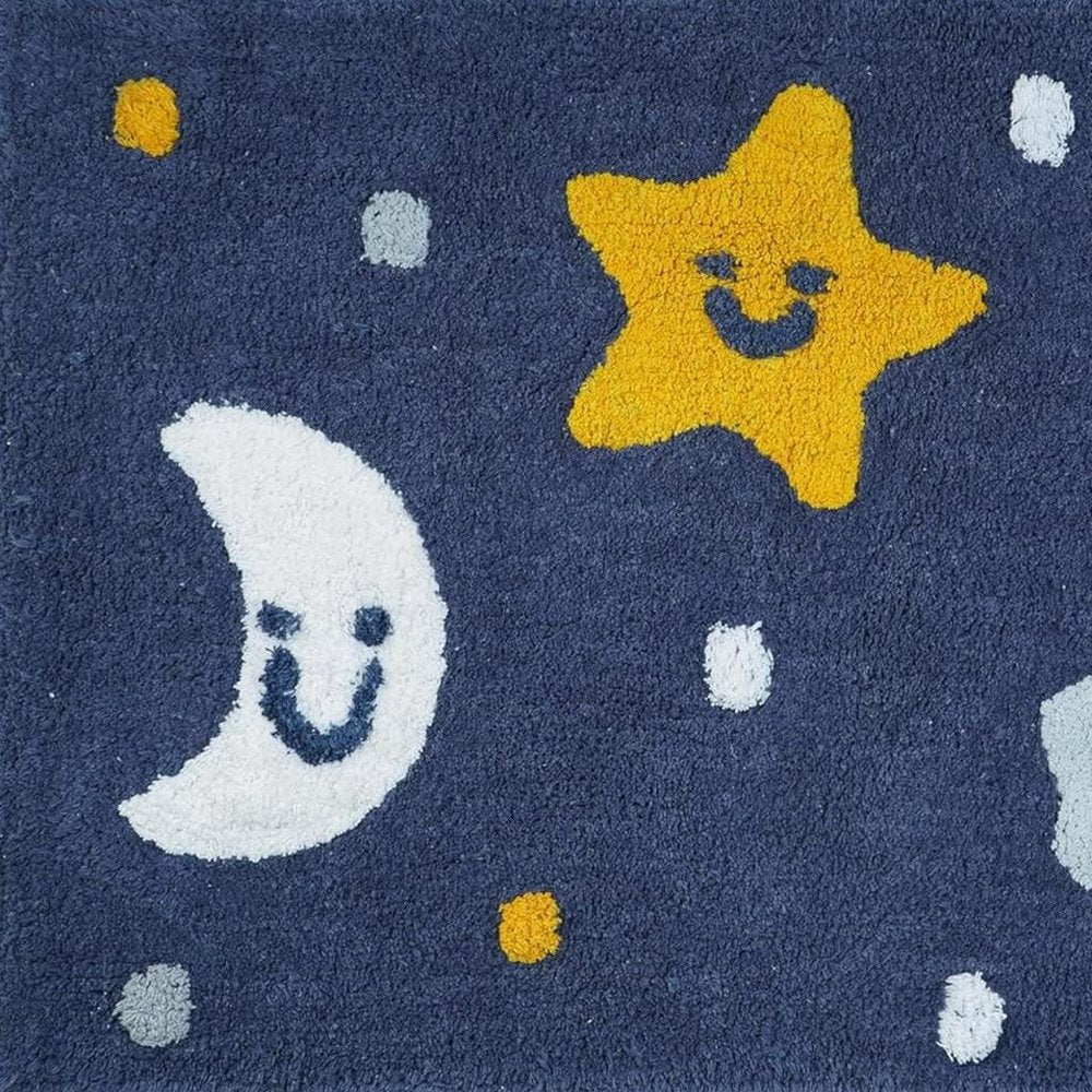 32" White Blue And Yellow Cotton Clouds and Stars Youthful Bath Rug  Warm Home View
