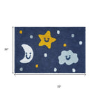 32" White Blue And Yellow Cotton Clouds and Stars Youthful Bath Rug  Warm Home View