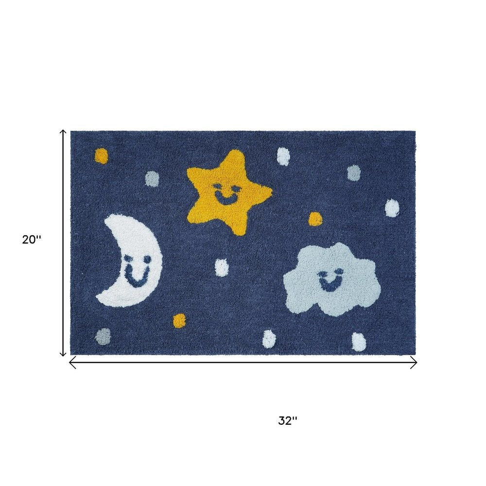 32" White Blue And Yellow Cotton Clouds and Stars Youthful Bath Rug  Warm Home View