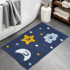 32" White Blue And Yellow Cotton Clouds and Stars Youthful Bath Rug  Warm Home View