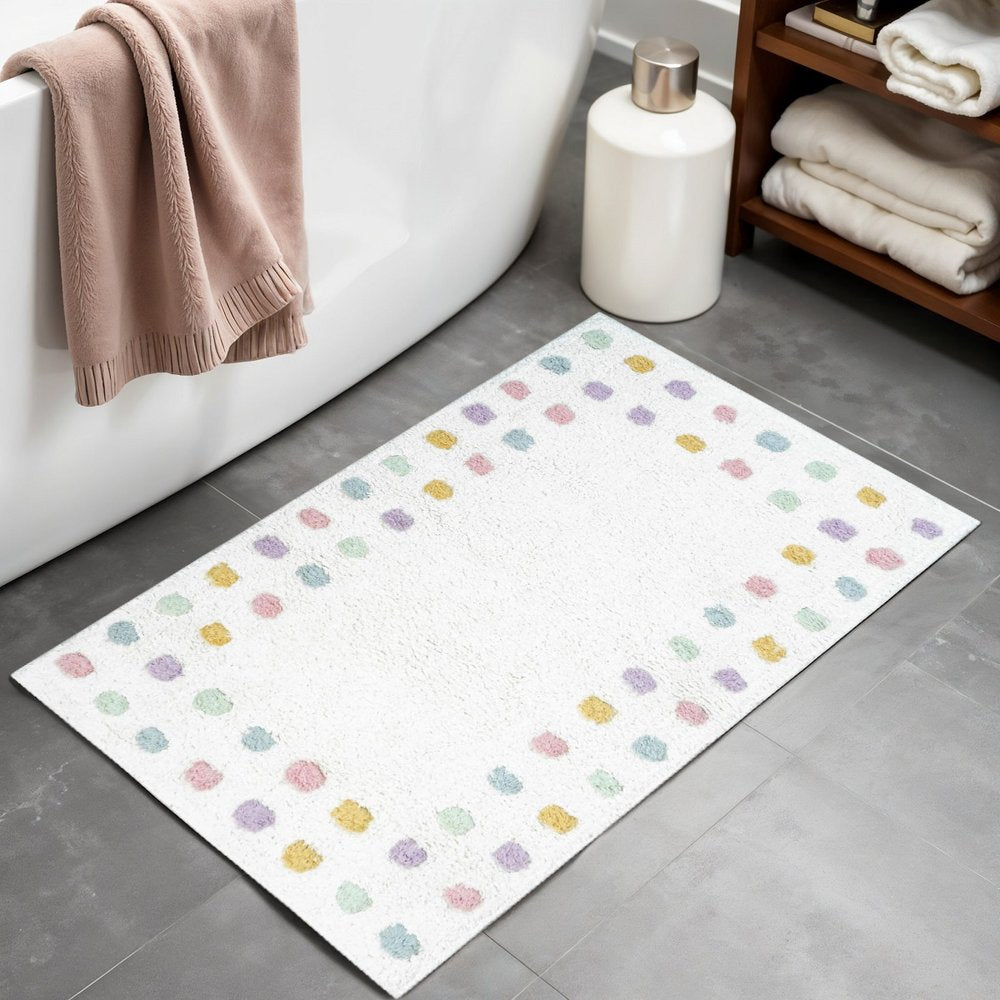 32" White Purple And Pink Cotton Polka Dots Bath Rug  Warm Home View