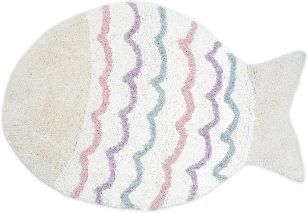32" White Pink And Purple Cotton Fish Shaped Youthful Bath Rug  Warm Home View