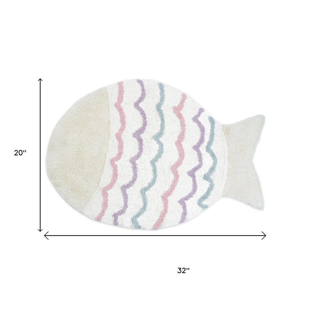32" White Pink And Purple Cotton Fish Shaped Youthful Bath Rug  Warm Home View