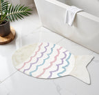 32" White Pink And Purple Cotton Fish Shaped Youthful Bath Rug  Warm Home View