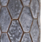 Set of Two Gray And White Distressed Geometric Metal Tabletop Pillar Candle Holders  Warm Home View