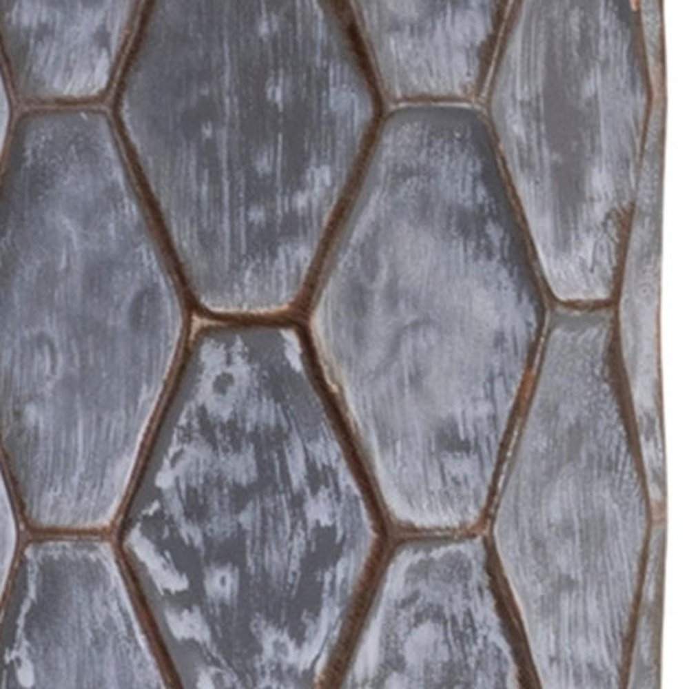 Set of Two Gray And White Distressed Geometric Metal Tabletop Pillar Candle Holders  Warm Home View