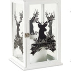 Set of Two White And Black Abstract Wood Tabletop Lantern Candle Holders  Warm Home View