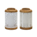 Set of Two White And Brown Geometric Metal Tabletop Lantern Candle Holders  Warm Home View