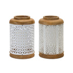 Set of Two White And Brown Geometric Metal Tabletop Lantern Candle Holders  Warm Home View