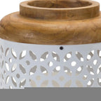 Set of Two White And Brown Geometric Metal Tabletop Lantern Candle Holders  Warm Home View