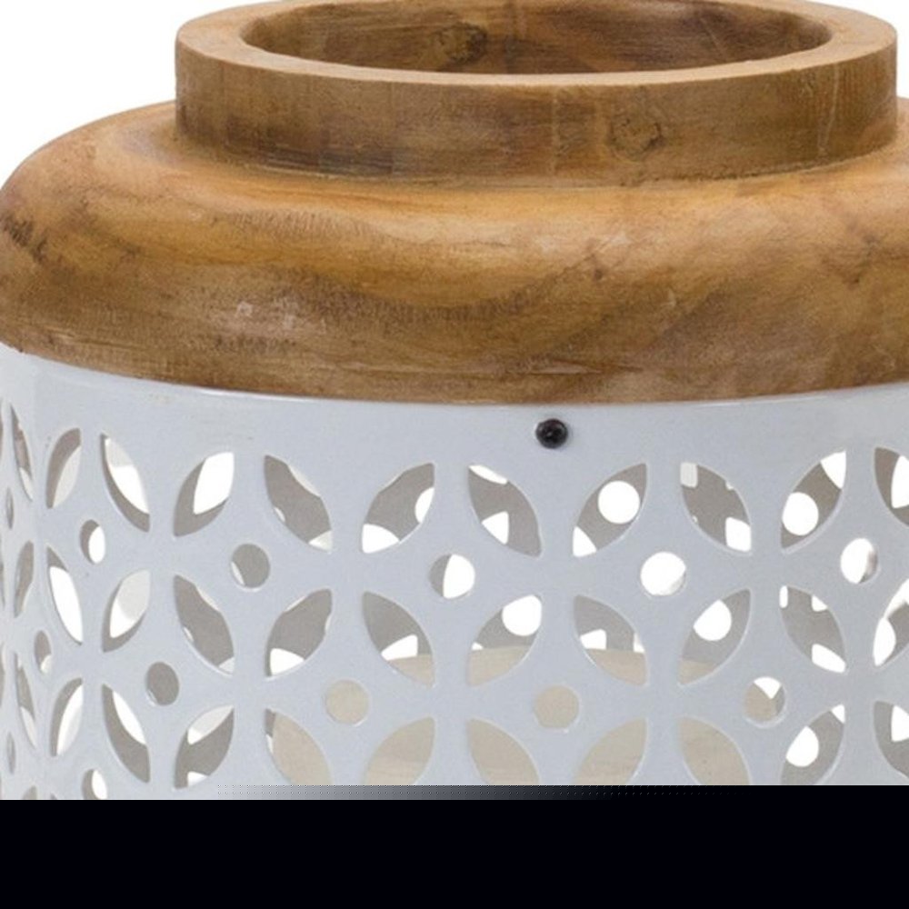 Set of Two White And Brown Geometric Metal Tabletop Lantern Candle Holders  Warm Home View