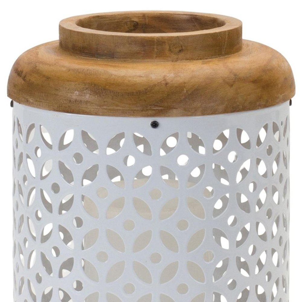 Set of Two White And Brown Geometric Metal Tabletop Lantern Candle Holders  Warm Home View