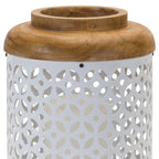 Set of Two White And Brown Geometric Metal Tabletop Lantern Candle Holders  Warm Home View