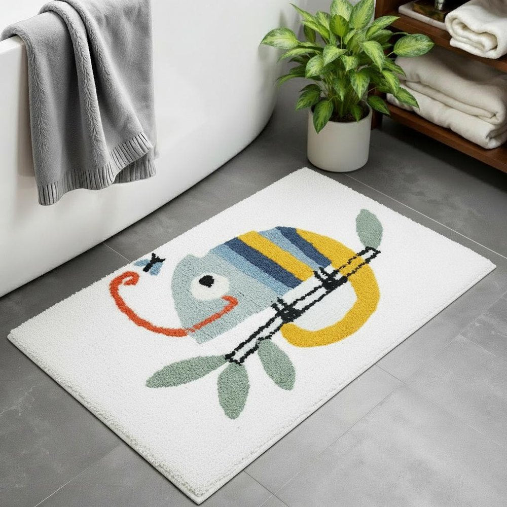 32" White And Yellow Cotton Chameleon Youthful Bath Rug  Warm Home View