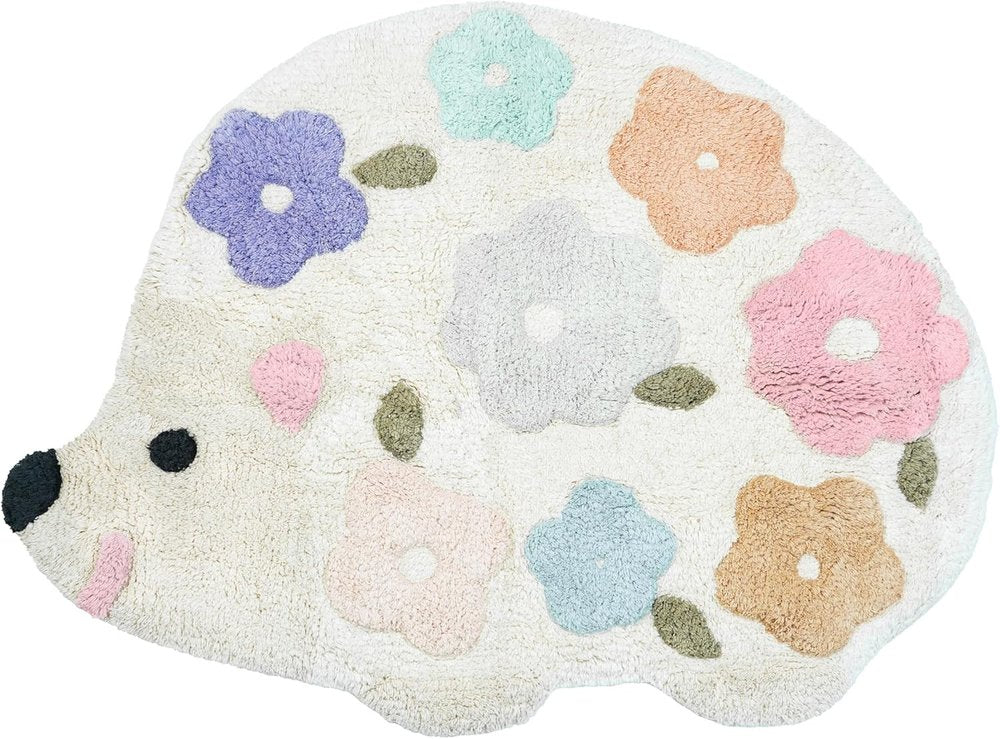 32" White Blue And Pink Cotton Hedgehog Floral Print Bath Rug  Warm Home View