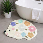 32" White Blue And Pink Cotton Hedgehog Floral Print Bath Rug  Warm Home View