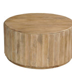 Two Piece Natural Solid Wood Round Drum Coffee And End Table Set  Warm Home View