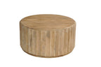 Two Piece Natural Solid Wood Round Drum Coffee And End Table Set  Warm Home View