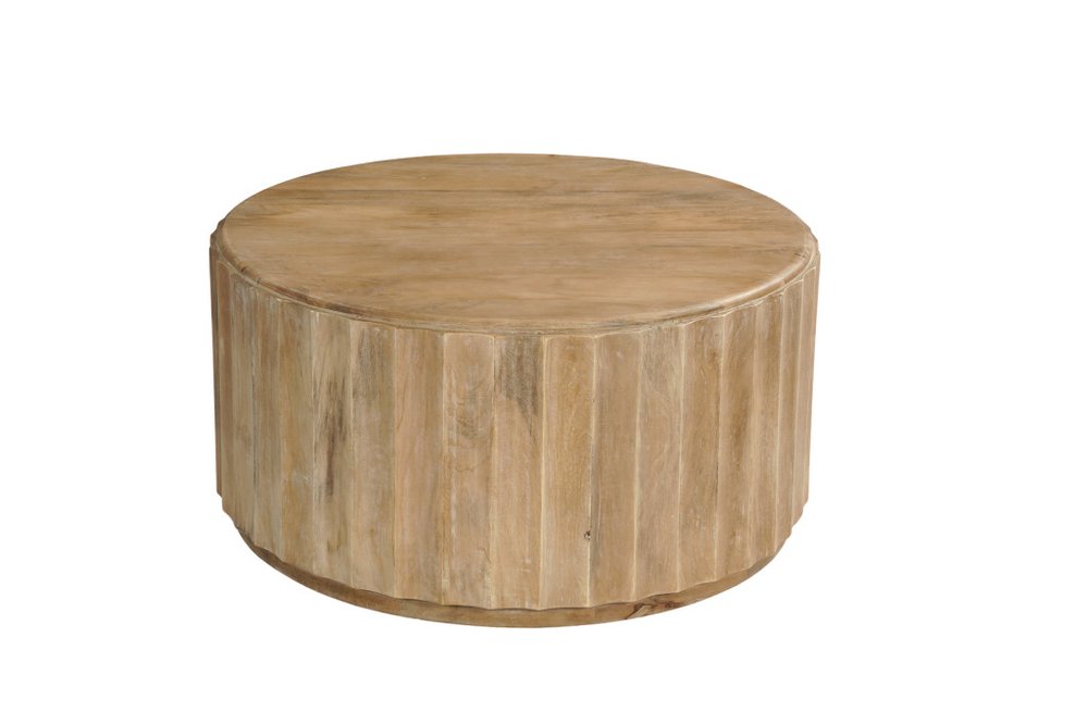 Two Piece Natural Solid Wood Round Drum Coffee And End Table Set  Warm Home View