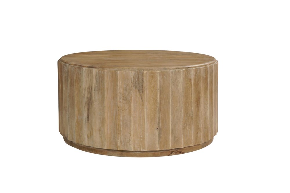 Two Piece Natural Solid Wood Round Drum Coffee And End Table Set  Warm Home View