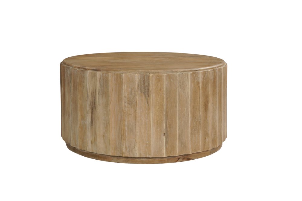Two Piece Natural Solid Wood Round Drum Coffee And End Table Set  Warm Home View