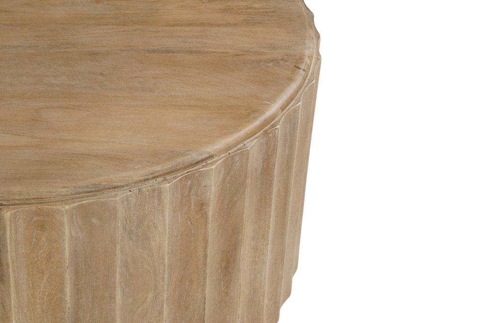 Two Piece Natural Solid Wood Round Drum Coffee And End Table Set  Warm Home View