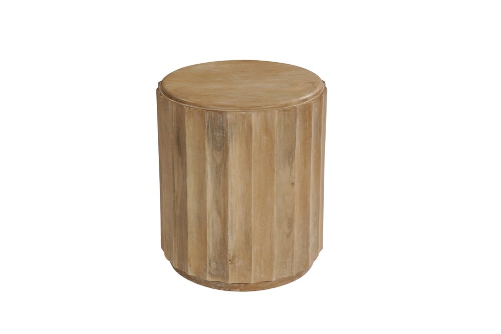 Two Piece Natural Solid Wood Round Drum Coffee And End Table Set  Warm Home View