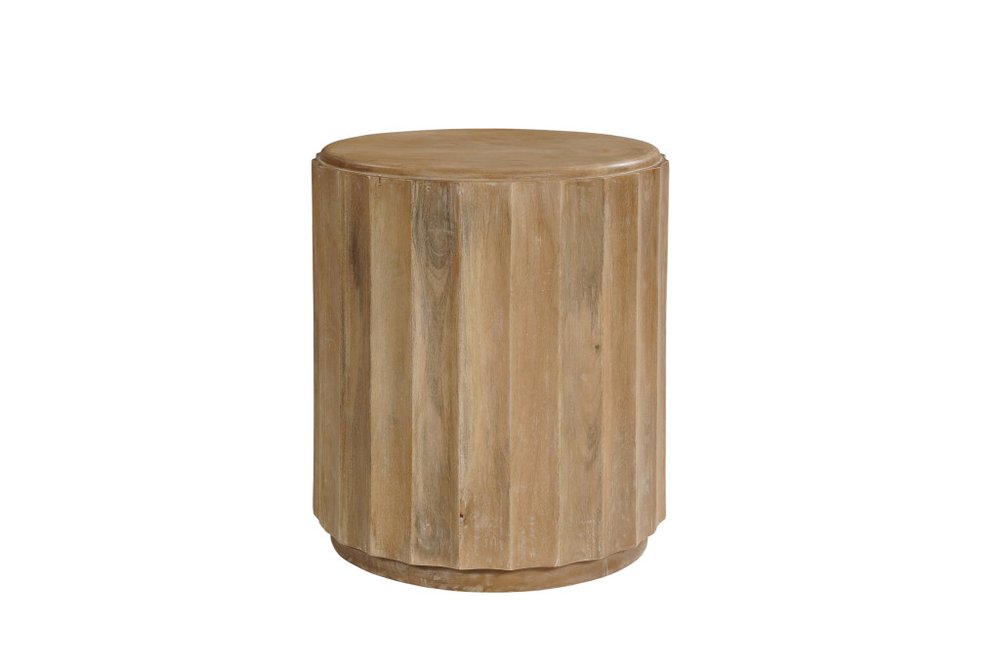 Two Piece Natural Solid Wood Round Drum Coffee And End Table Set  Warm Home View