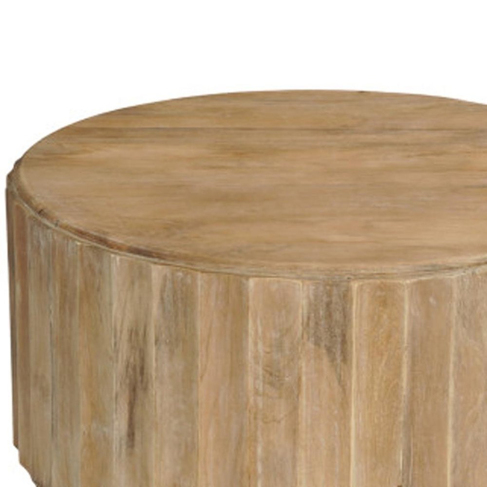 Two Piece Natural Solid Wood Round Drum Coffee And End Table Set  Warm Home View