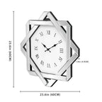 26" Silver Mirrored Glass Silent Analog Geometric Wall Clock  Warm Home View