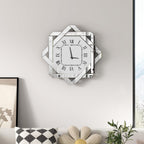 26" Silver Mirrored Glass Silent Analog Geometric Wall Clock  Warm Home View
